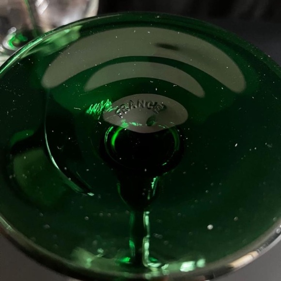 Vintage Luminarc France Emerald Green Stem Water Glass Goblets Set of 2 - Picture 4 of 5